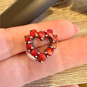 Heart-Shaped Red Lab Opal Sterling Silver Ring Size 7